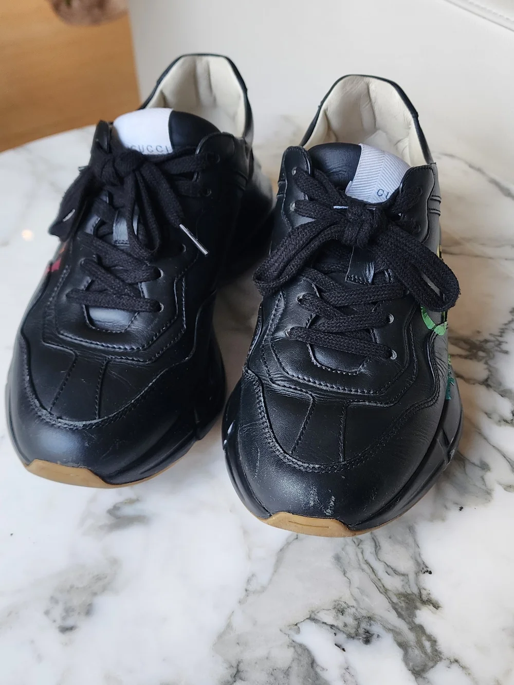 Gucci Rhyton Women's Black Leather Sneakers with Rainbow Logo Graphic Size 7.5 - Picture 11 of 12